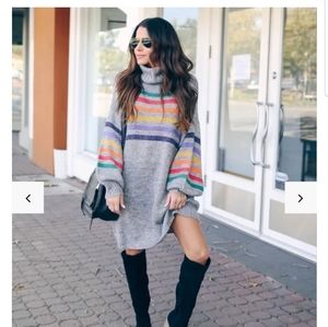 Caelynn Striped Ballon Sleeve Sweater Dress